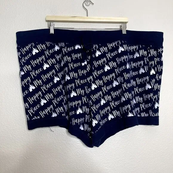 Disney Shorts Plus 3X Disneyland Blue Novelty My Happy Place Terry Cloth Pockets - Picture 11 of 11